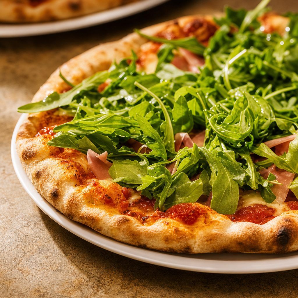 Personal Prosciutto and Arugula Pizza.